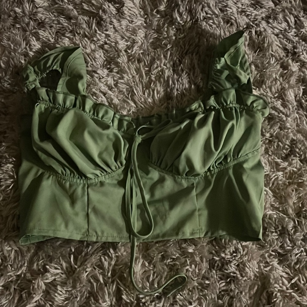 Green fluffy crop top
